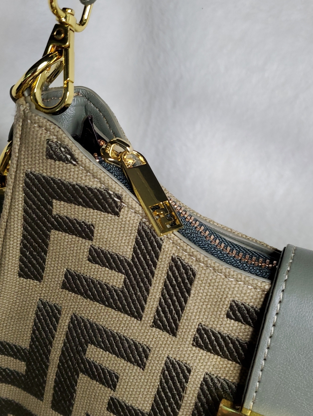 Beige & Brown Monogram Canvas Messenger Bag with Gray Strap - Picture 5 of 16